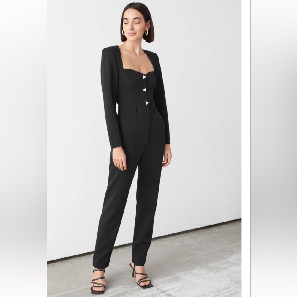 Like new Padded Shoulder Sweetheart Neckline Jumpsuit